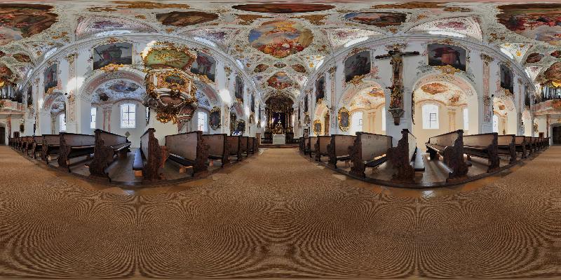 Foto: © Werner Pietschmann 360°-Panorama im Inneren der Pfarrkirche St. Martin in Fischbachau