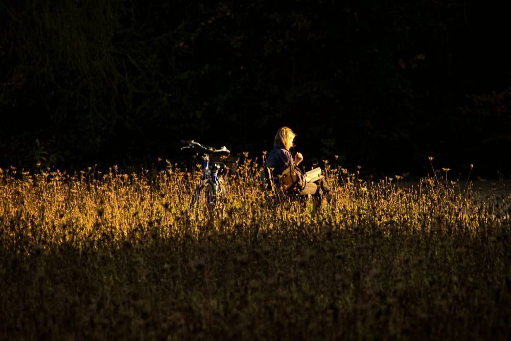 Foto: © Werner Pietschmann Frau auf Bank im Sonnenlicht