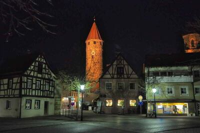 Nachtaufnahme vom Färberturm in Gunzenhausen